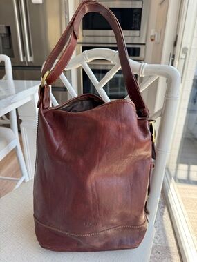 Pitti Firenze Italian leather made in Italy bucket bag reddish brown brass
